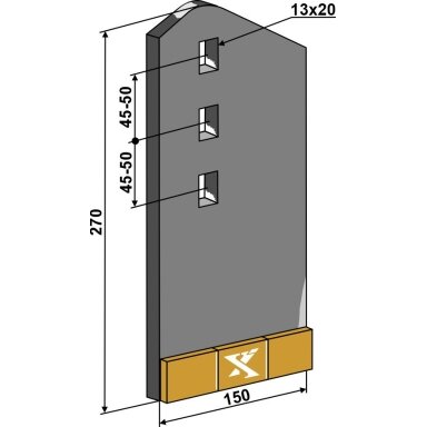 425586 Susidėvinti dalis Vaderstad, dešinė - Kietmetalis