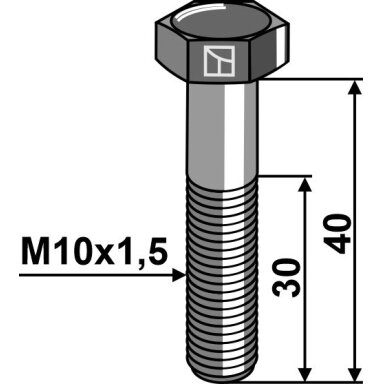 Varžtas su šešiakampe galvute M10x1,5x40 be veržlės