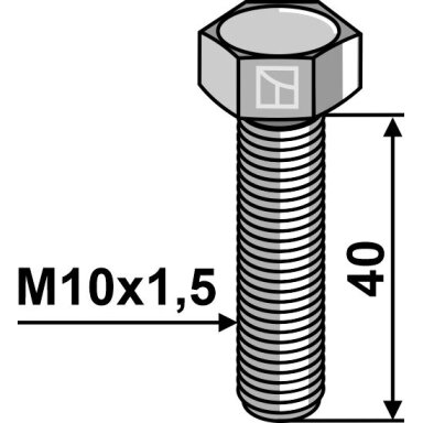 Varžtas su šešiakampe galvute  M10x1,5x40  be veržlės, cinkuotas