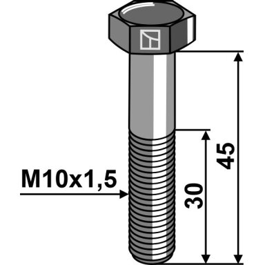 Varžtas su šešiakampe galvute M10x1,5x45 be veržlės