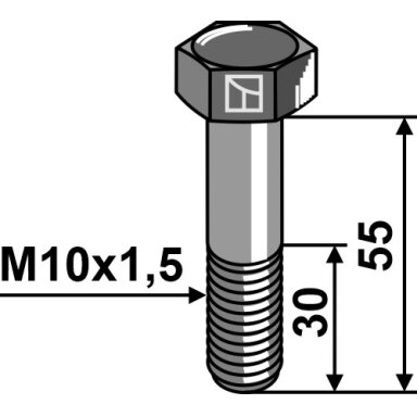 Varžtas su šešiakampe galvute M10x1,5x55 be veržlės