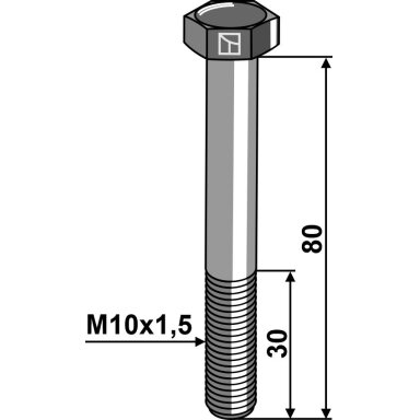 Varžtas su šešiakampe galvute M10x1,5x80 be veržlės