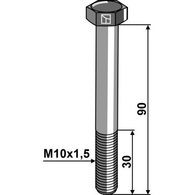 Varžtas su šešiakampe galvute M10x1,5x90 be veržlės