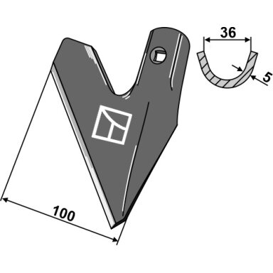 Strėlinis noragas - half-sided cranked right