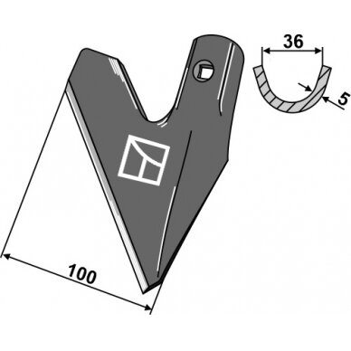 Strėlinis noragas - half-sided cranked right 1