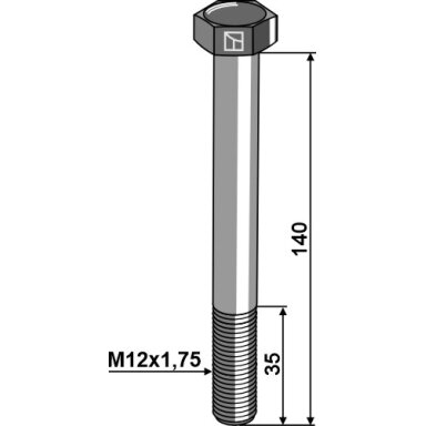 Varžtas su šešiakampe galvute M12x1,75x140 be veržlės