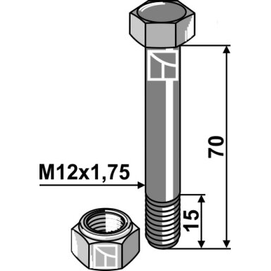 Shear bolt M12 su savaime užsifiksuojančia veržle