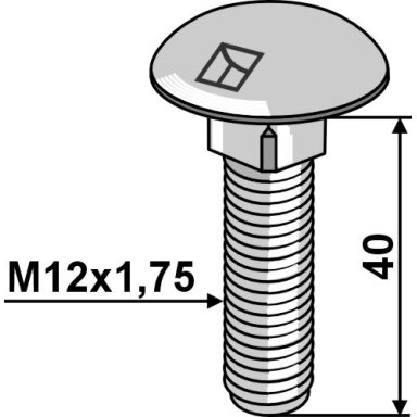 Varžtas plokščia galvute M12x1,75x40 - galvanized