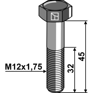 Varžtas su šešiakampe galvute M12x1,75x45 be veržlės