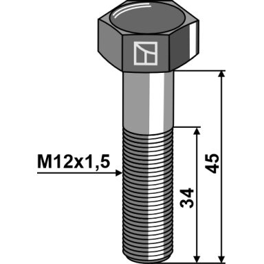 Varžtas su šešiakampe galvute M12x1,5x45 be veržlės