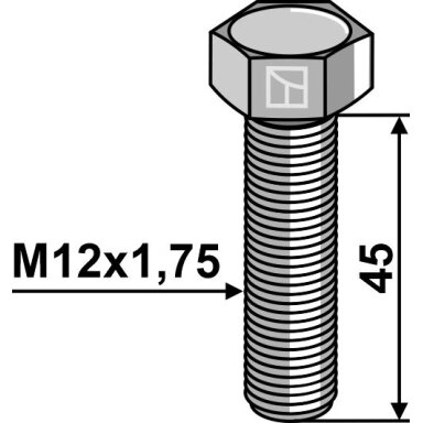 Varžtas su šešiakampe galvute M10x1,5x45 be veržlės