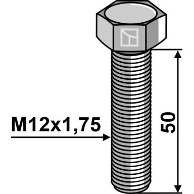 Varžtas su šešiakampe galvute M12x1,75x50 be veržlės