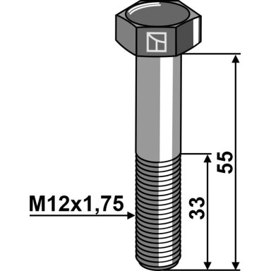 Varžtas su šešiakampe galvutes M12x1,75x55 be veržlės