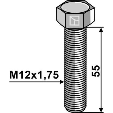 Varžtas su šešiakampe galvute M12x1,75x55 be veržlės