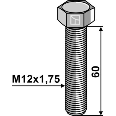 Varžtas su šešiakampe galvute M12x1,75x60 be veržlės