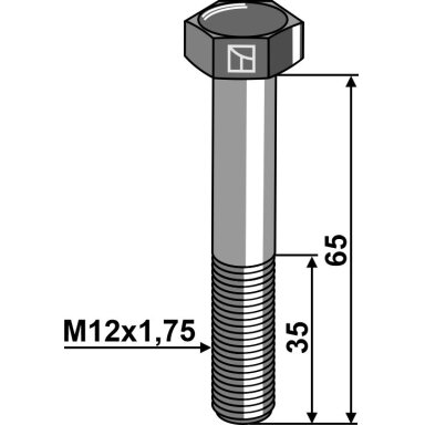 Varžtas su šešiakampe galvute M12x1,75x65 be veržlės