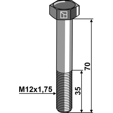 Varžtas su šešiakampe galvute M12x1,75x70 be veržlės