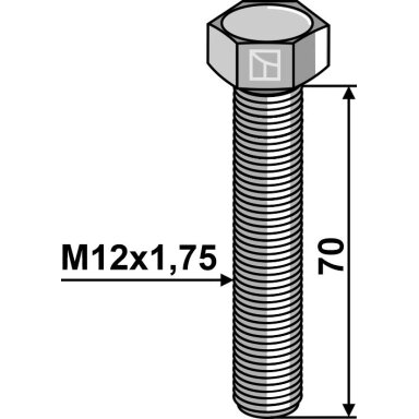 Varžtas su šešiakampe galvute M12x1,75x70 be veržlės