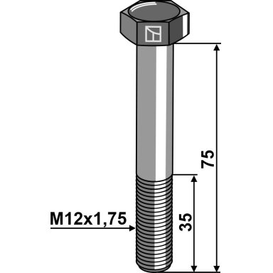 Varžtas su šešiakampe galvute M12x1,75x75 be veržlės