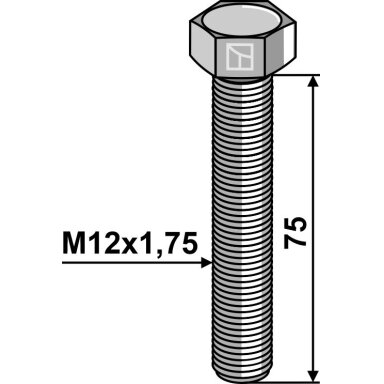 Varžtas su šešiakampe galvute M12x1,75x75 be veržlės