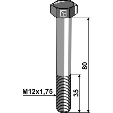 Varžtas su šešiakampe galvute M12x1,75x80 be veržlės