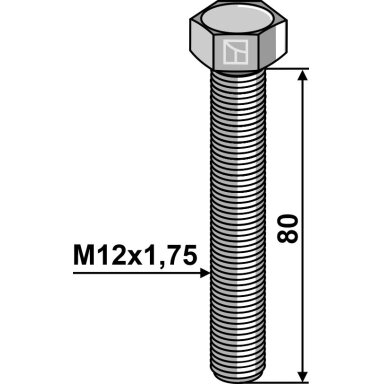 Varžtas su šešiakampe galvute M12x1,75x80 be veržlės