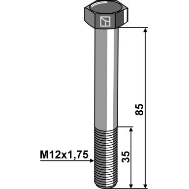 Varžtas su šešiakampe galvute M12x1,75x85 be veržlės