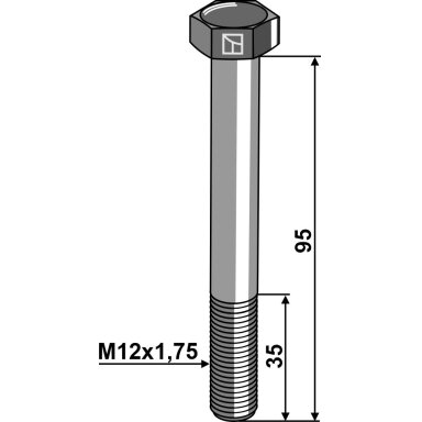 Varžtas su šešiakampe galvute M12x1,75x95 be veržlės