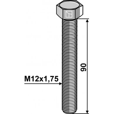Varžtas su šešiakampe galvute M12x1,75x90 be veržlės 1