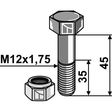 Varžtas su savaime užsifiksuojančia veržle - M12 - 8.8