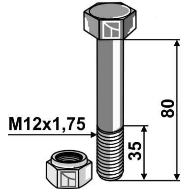 Varžtas su savaime užsifiksuojančia veržle - M12 - 8.8