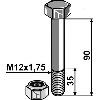 Varžtas su savaime užsifiksuojančia veržle - M12 - 8.8