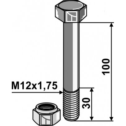 Varžtas su savaime užsifiksuojančia veržle - M12 - 8.8 1