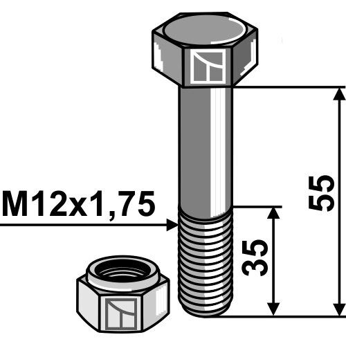 Varžtas su savaime užsifiksuojančia veržle - M12 - 8.8 1