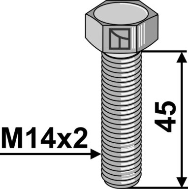 Šešiakampis varžtas M14x2x45 be veržlės, cinkuotas