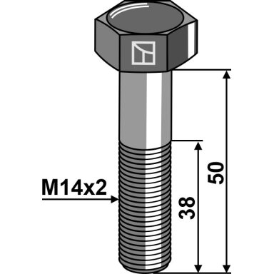 Varžtas su šešiakampe galvute M14x2x50 be veržlės