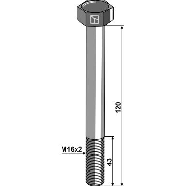 Varžtas su šešiakampe galvute M16x2x120 be veržlės