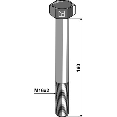 Varžtas su šešiakampe galvute M16x2x160 be veržlės
