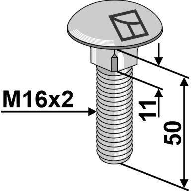 Varžtas plokščia galvute M16x2x50 - galvanized