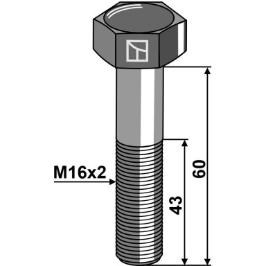 Varžtas su šešiakampe galvute M16x2x60 be veržlės