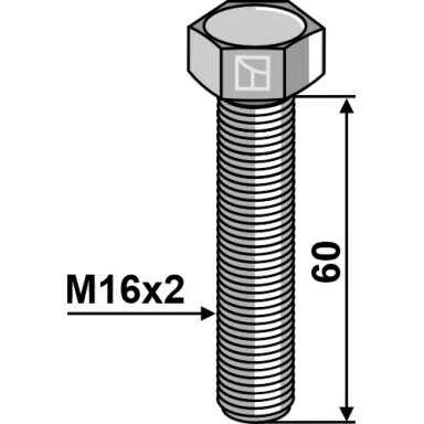 Varžtas su šešiakampe galvute M16x2x60 be veržlės
