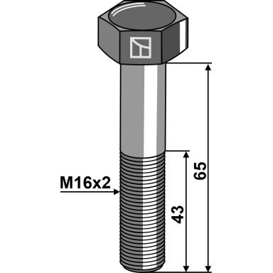 Varžtas su šešiakampe galvute M16x2x65 be veržlės