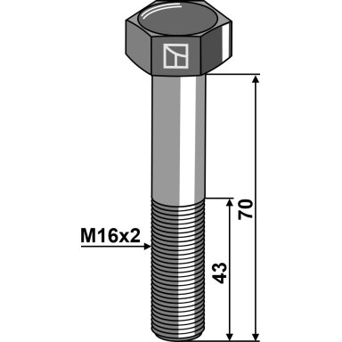 Varžtas su šešiakampe galvute M16x2x70 be veržlės