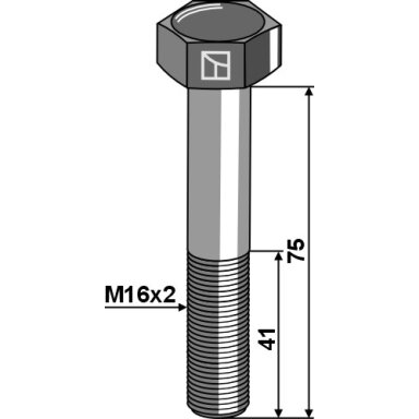 Varžtas su šešiakampe galvute M16x2x75 be veržlės