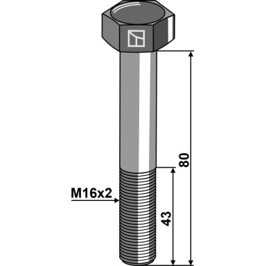 Varžtas su šešiakampe galvute M16x2x80 be veržlės