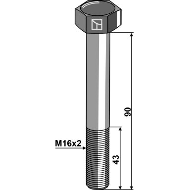 Varžtas su šešiakampe galvute M16x2x90 be veržlės