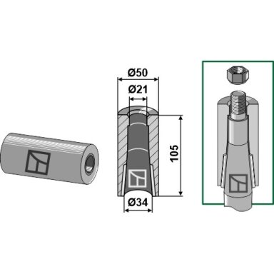 Privirinama įvorė for tine with locking piston