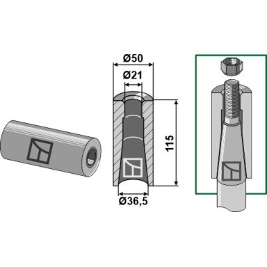 Privirinama įvorė for tine with M20 thread