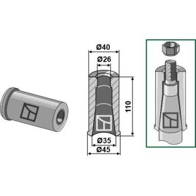 Privirinama įvorė su M24 sriegiu