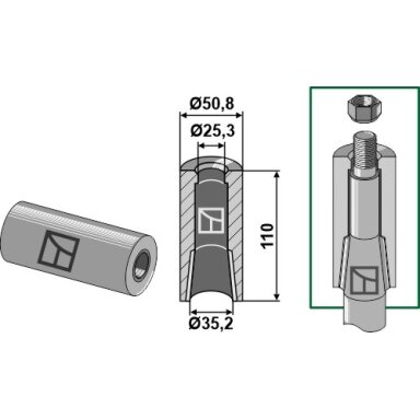 Privirinama įvorė for tine with locking piston